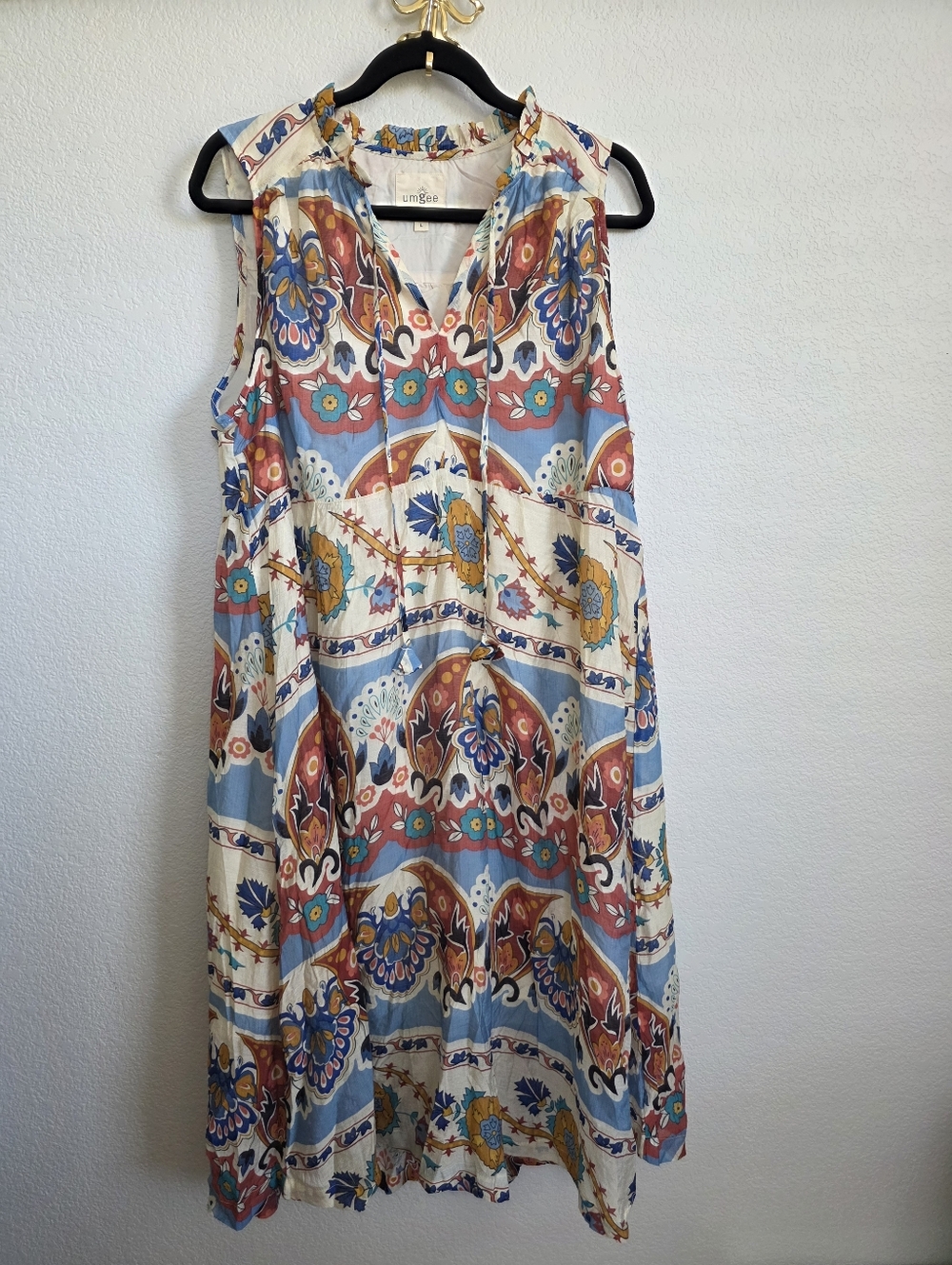 Umgee Mixed Print Boho Maxi Dress Sz L - Picture 3 of 6